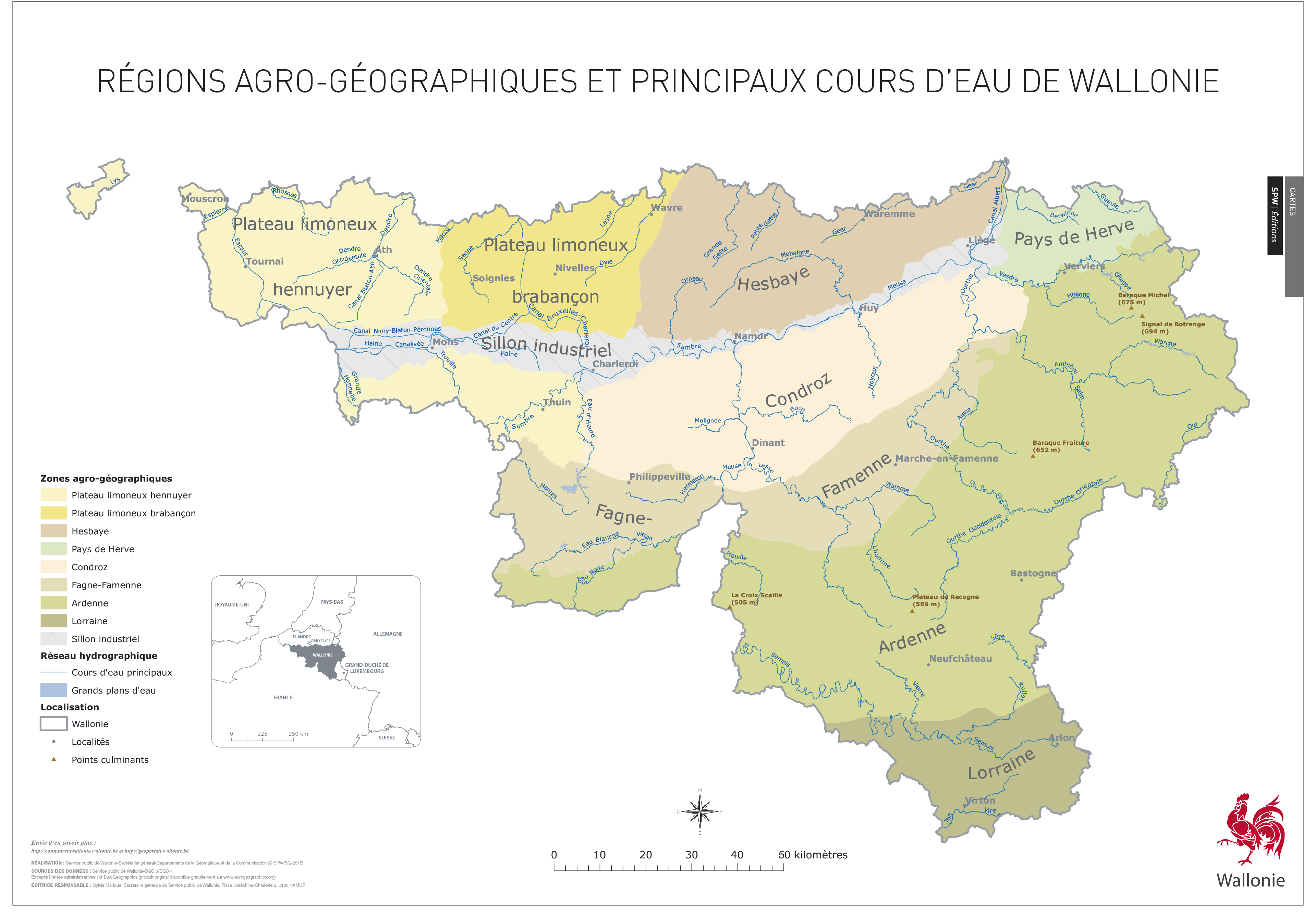 Régions agro-géographiques et principaux cours d'eau de Wallonie