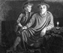 Hubert Goffin et son fils dans la mine, gravure de Léonard Jehotte, collections du cabinet des estampes et des dessins de la ville de Liège © Bruxelles, KIK-IRPA